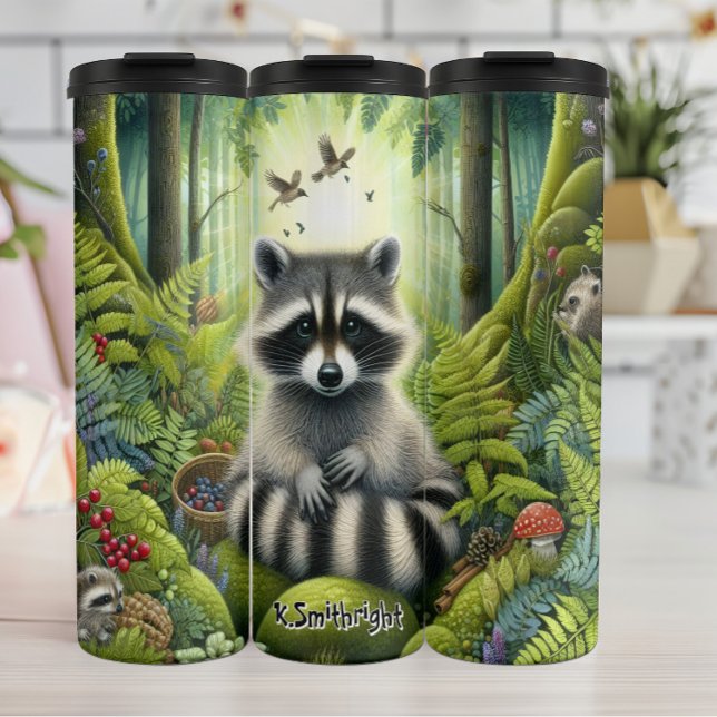 Racoon Family in Sunlit Forest Thermal Tumbler (Creator Uploaded)