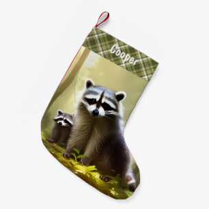 Racoon Family Wildlife Portrait Personalised Small Christmas Stocking