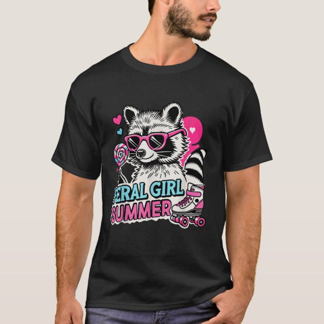 Racoon Feral Girl Summer Cute Retro Racoon Sungla T-Shirt (Front)