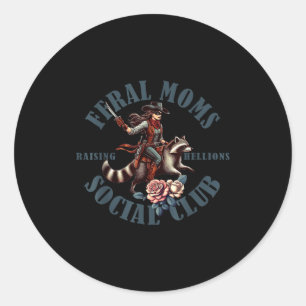 Racoon feral moms social club trendy mum mama classic round sticker