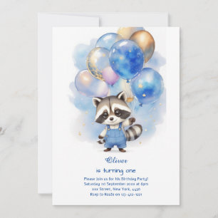 Racoon First Birthday Invitation