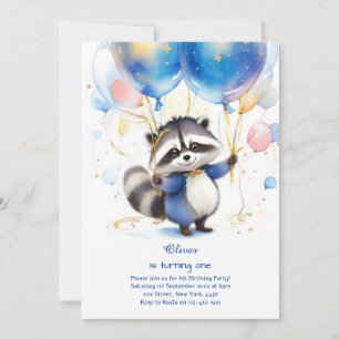 Racoon First Birthday Invitation