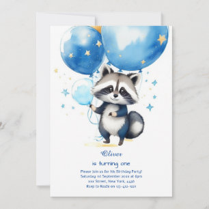 Racoon First Birthday Invitation