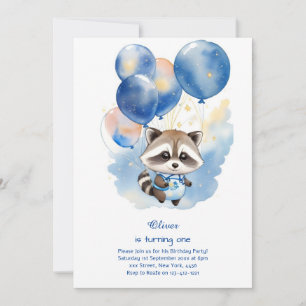 Racoon First Birthday Invitation