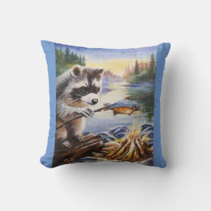 Racoon Fish Dinner Cushion