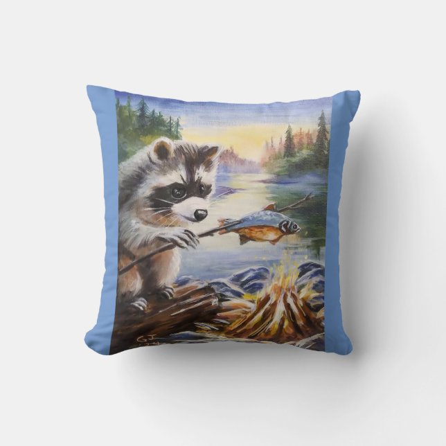 Racoon Fish Dinner Cushion (Front)