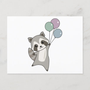 Racoon Flies Balloons Above Cute Animals For Kids Postcard