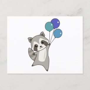 Racoon Flies Balloons Above Cute Animals For Kids Postcard