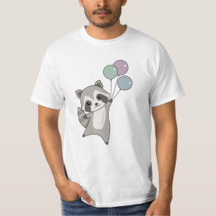 Racoon Flies Balloons Above Cute Animals For Kids T-Shirt