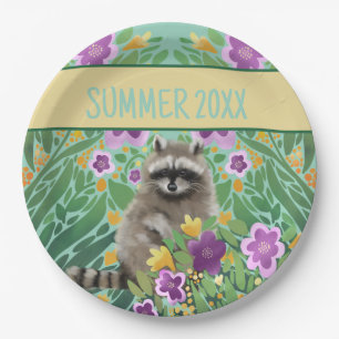 Racoon Floral Summer Paper Plate