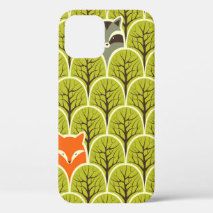 Racoon fox and bear in a forest seamless pattern iPhone 12 case