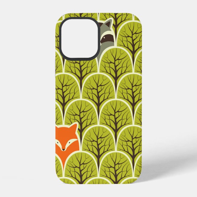Racoon fox and bear in a forest seamless pattern iPhone case (Back)