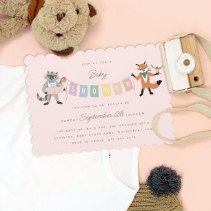 Racoon Fox Forest Friends Neutral Baby Shower Invitation