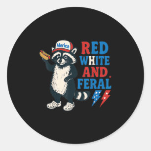 Racoon Funny Patroic Red White And Feral 4th Of J Classic Round Sticker
