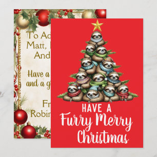 Racoon Furry Merry Christmas Tree Holiday Card