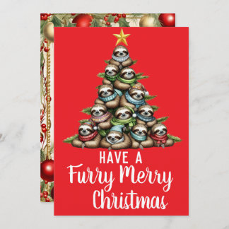 Racoon Furry Merry Christmas Tree Holiday Card