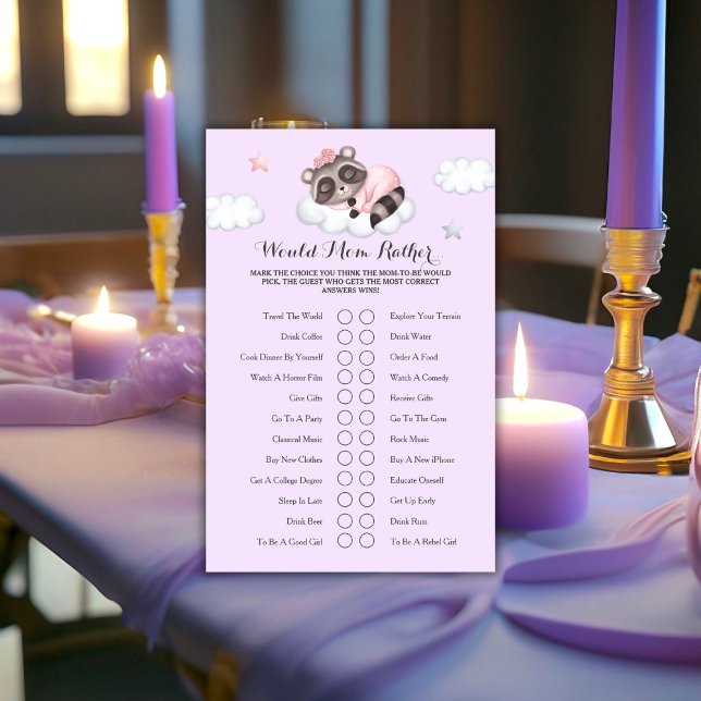 Racoon Girl Baby Shower Game Would Mum Rather.. (Raccoon Girl Baby Shower Game Would Mom Rather..)