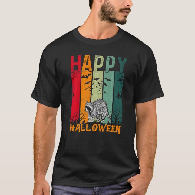 Racoon  Girls Boys Retro Style Halloween Dinner P T-Shirt (Front)