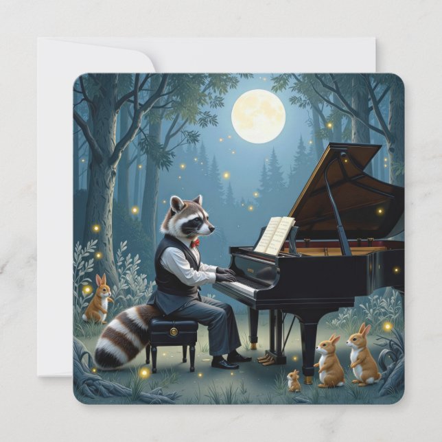 Racoon Giving a Piano Recital In the Forest Invitation (Front)