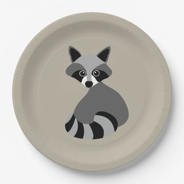 Racoon Graphic Cartoon Illustration Paper Plate (Front)