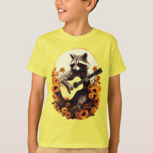 Racoon Guitar Serenade in Sunflowers T-Shirt