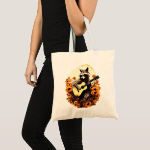 Racoon Guitar Serenade in Sunflowers Tote Bag