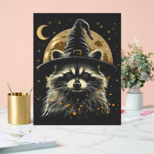 Racoon Halloween Wizard Hat Funny Cute Witch Acrylic Sign
