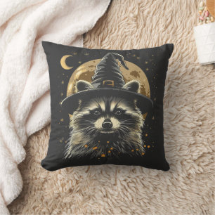 Racoon Halloween Wizard Hat Funny Cute Witch  Cushion