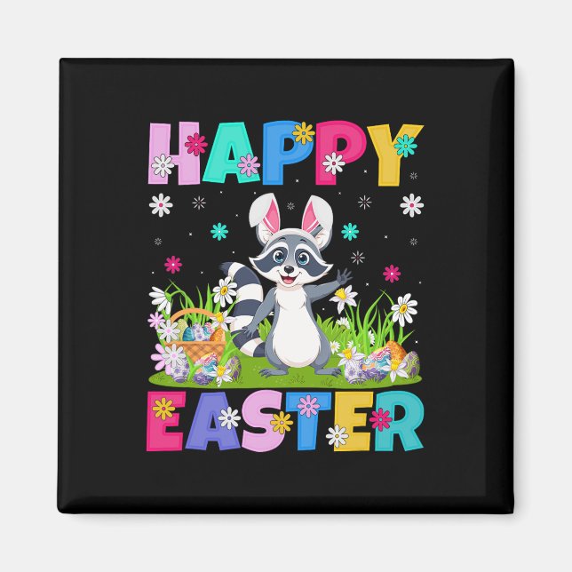 Racoon Happy Easter Egg Hunt Bunny Ear Racoon Ea Magnet (Front)