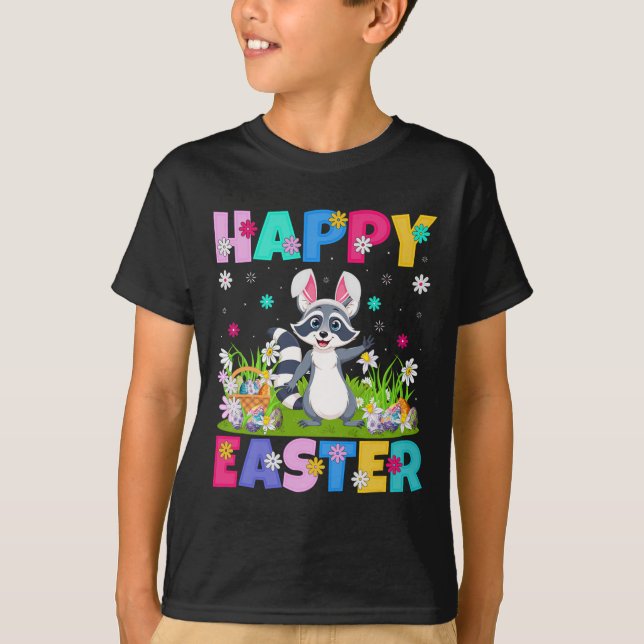 Racoon Happy Easter Egg Hunt Bunny Ear Racoon Ea T-Shirt (Front)