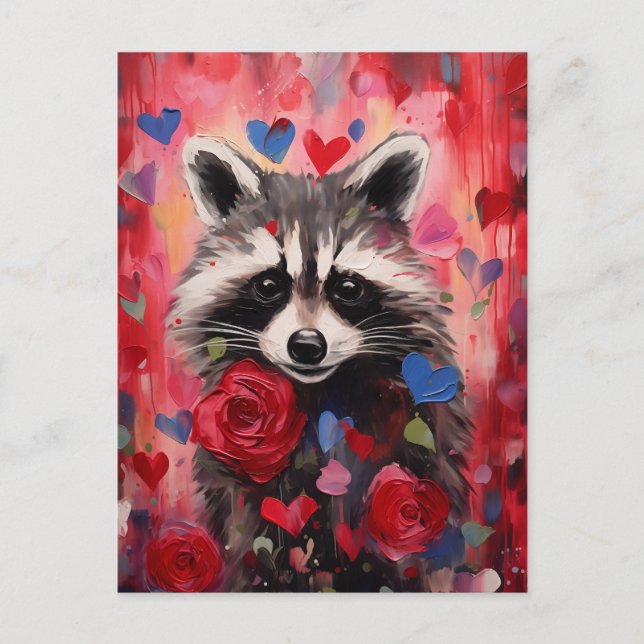 Racoon Hearts Love Postcard (Front)