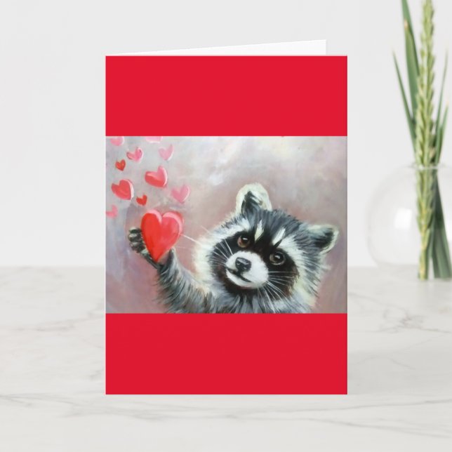 Racoon Hearts Valentine Blank Greeting Card (Front)