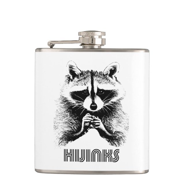 Racoon Hijinks Hip Flask (Front)