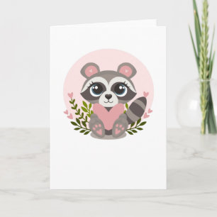 Racoon Holding a heart for Valentine's Day Card