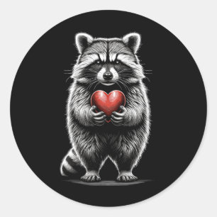 Racoon Holding Heart Valentine's Day Cute Valenti Classic Round Sticker