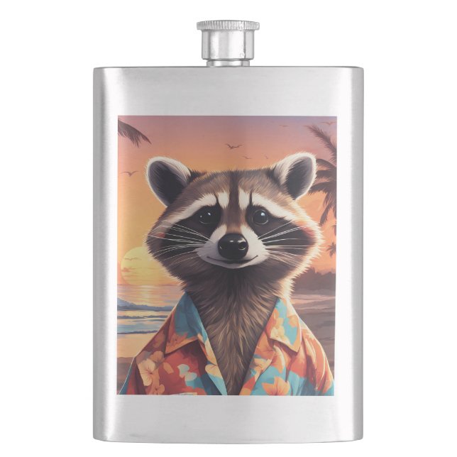 Racoon Holiday Hip Flask (Front)