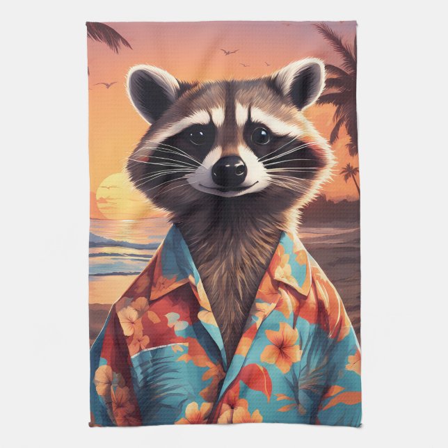 Racoon Holiday Tea Towel (Vertical)
