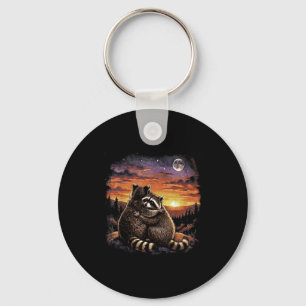Racoon hug sunset forest wildlife vintage 90s key ring