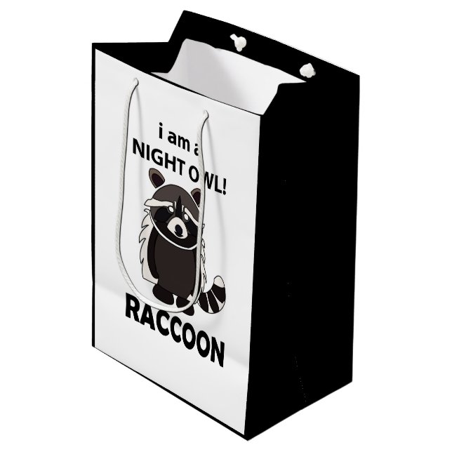 Racoon I am A Night Owl Funny Racoon Medium Gift Bag (Front Angled)
