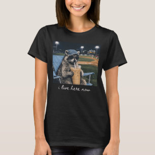 Racoon I Live Here Now Shirt Racoon Drinking Ice