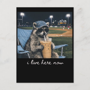 Racoon I Live Here Now Shirt Racoon Drinking Ice Holiday Postcard