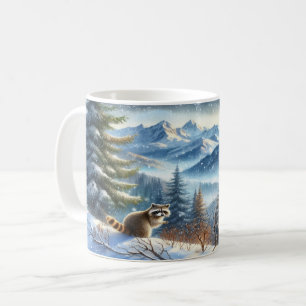Racoon in a Snowy Mountain Forest  Coffee Mug