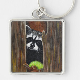 Racoon in a Tree Painting Key Ring