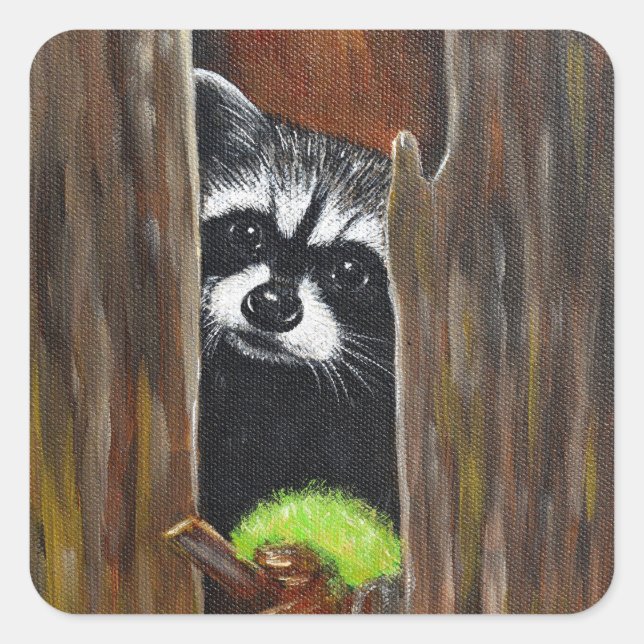Racoon in a Tree Painting Square Sticker (Front)