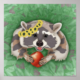 Racoon in a wreath of sunflowers  poster