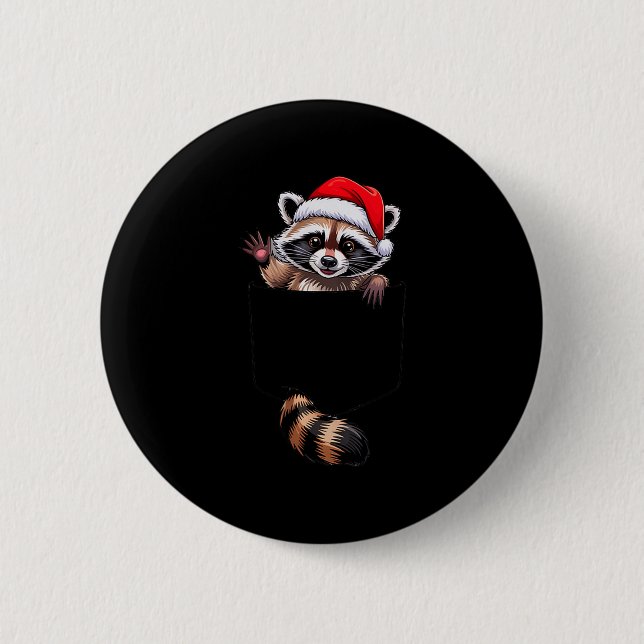 Racoon In Cket Funny Xmas Santa Hat Graphic  6 Cm Round Badge (Front)