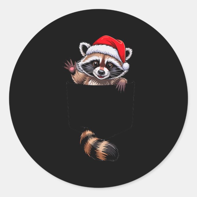 Racoon In Cket Funny Xmas Santa Hat Graphic  Classic Round Sticker (Front)