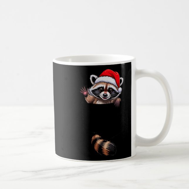 Racoon In Cket Funny Xmas Santa Hat Graphic  Coffee Mug (Right)