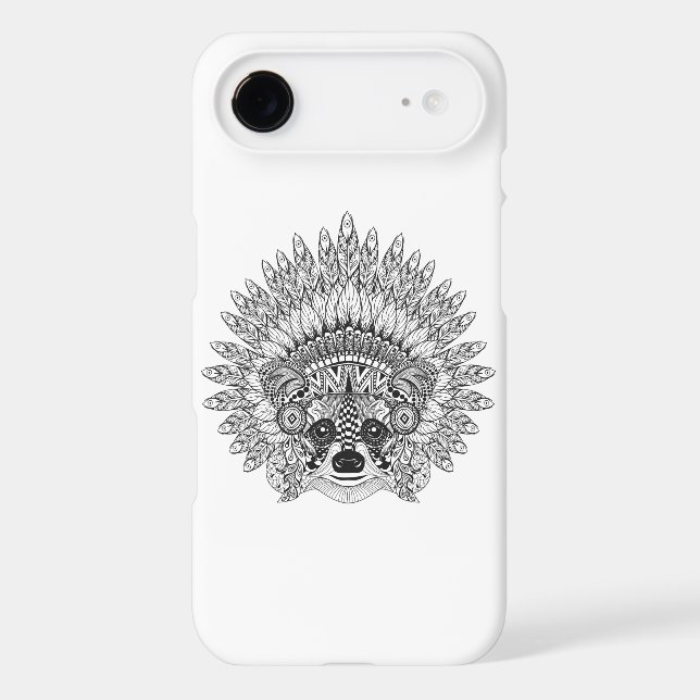 Racoon In Feathered War Bonnet Doodle Case-Mate iPhone Case (Back)