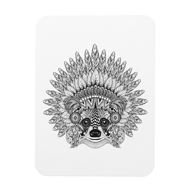 Racoon In Feathered War Bonnet Doodle Magnet (Vertical)